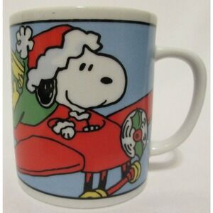 RARE! Vintage 1965 Snoopy Woodstock Christmas Holiday Ceramic Mug Cup Peanuts